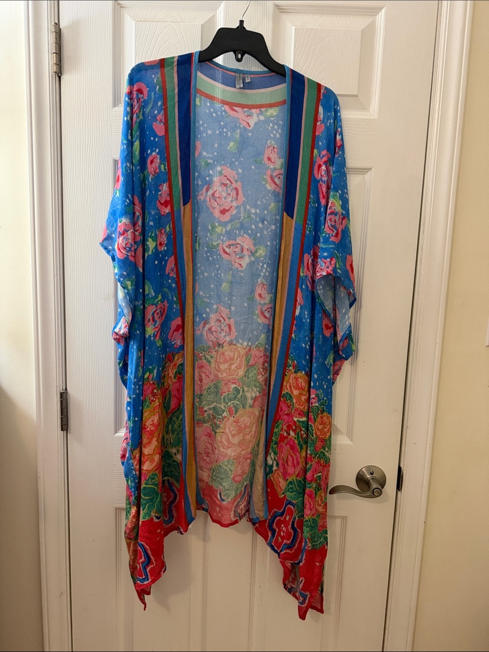 Anthropologie blank London rose print open cardigan kimono top sz OS